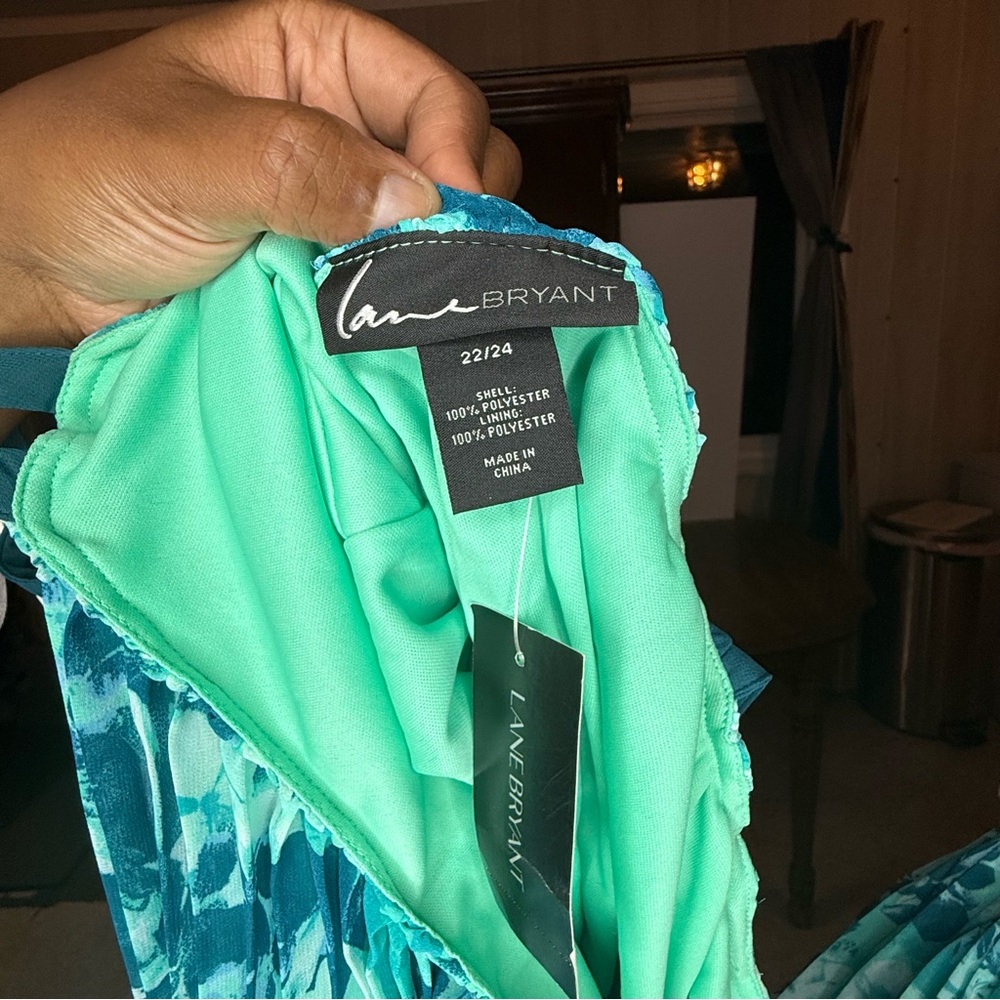 NWT Lane Bryant size 22/24 Peated Teal/ Turquoise Patterned Maxi Dress - Picture 2 of 6